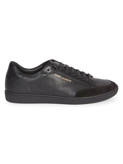 Shop Saint Laurent Court Classic Perforated Leather Sneakers In Black