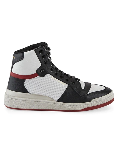 Shop Saint Laurent Sl24 High Top Leather Sneakers In Black White Red