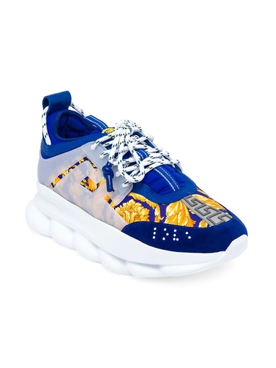 Shop Versace Chain Reaction Sneakers In Blue Gold