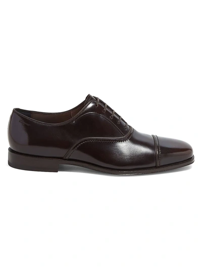 Shop Ferragamo Seullux Admiral Leather Oxford Loafers In Hickory