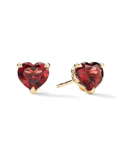 Shop David Yurman Women's Cable Heart Valentine's Day 18k Yellow Gold & Garnet Stud Earrings
