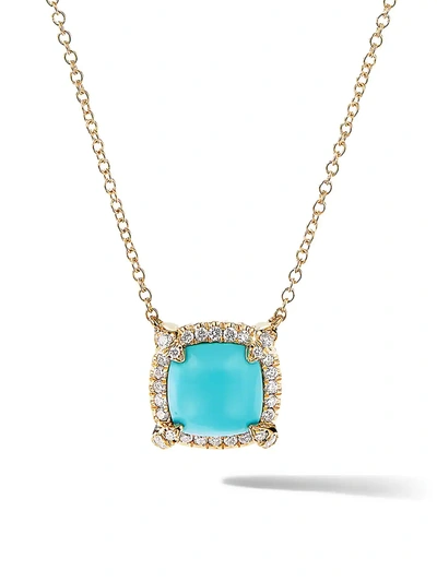 Shop David Yurman Women's Petite Châtelaine Pavé Bezel Pendant Necklace In 18k Yellow Gold With Gemstone In Turquoise