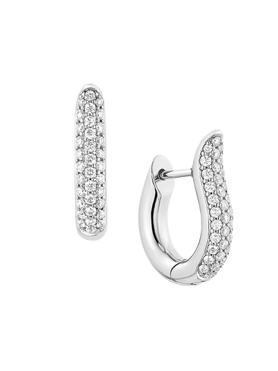 Shop Tamara Comolli 18k White Gold & Diamond Pavé Small Hoop Earrings