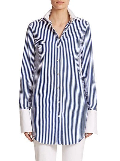 Shop Michael Kors Striped Button-down Shirt In Cobalt-white Stripe