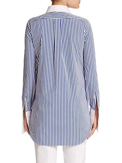 Shop Michael Kors Striped Button-down Shirt In Cobalt-white Stripe