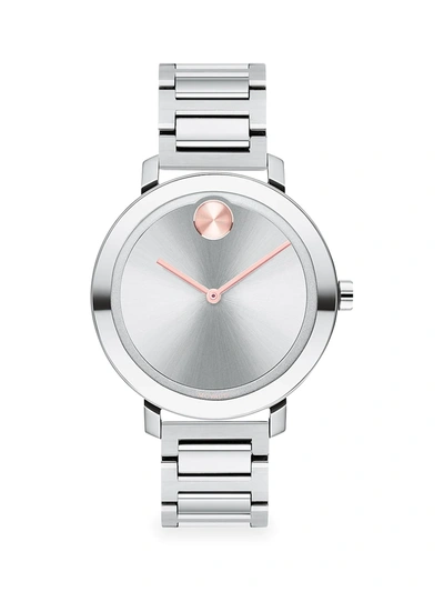 Shop Movado Women's Bold Ion-plated Stainless Steel Bracelet Watch In Silver