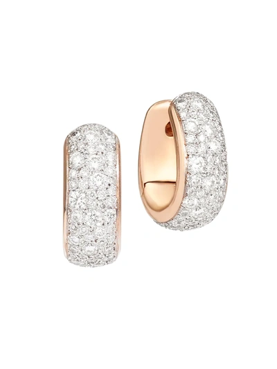 Shop Pomellato Women's Iconica 18k Rose Gold & Diamond Huggie Hoop Earrings