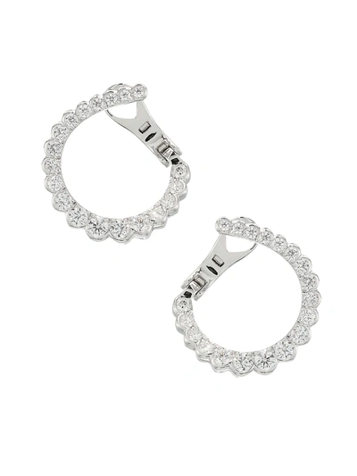 Shop Hearts On Fire Aerial Regal 18k White Gold & Diamond Front-facing Small Hoop Earrings In Platinum