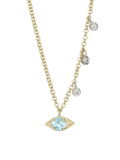 Shop Meira T Women's 14k Two-tone Gold, Blue Topaz & Diamond Evil Eye Pendant Necklace In Yellow Gold