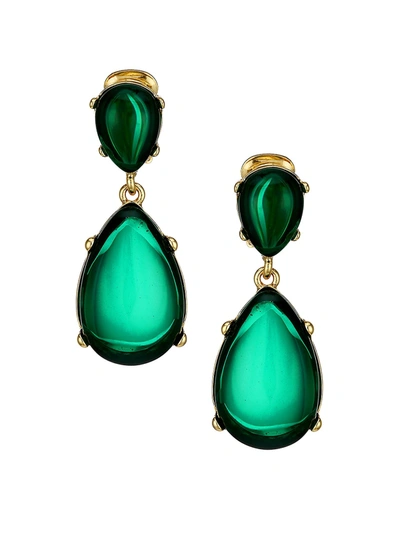 Shop Kenneth Jay Lane Women's Emerald Resin Double-drop Clip-on Earrings In Yellow Goldtone