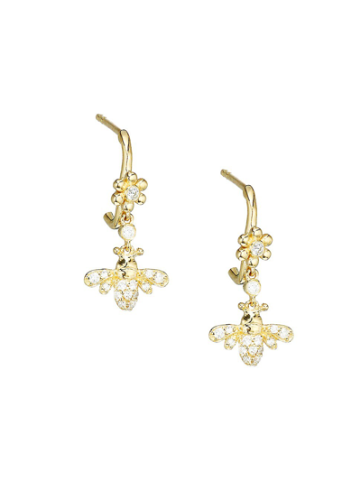 Shop Sydney Evan Women's 14k Yellow Gold & Diamond Daisy Bee Wire Drop Earrings