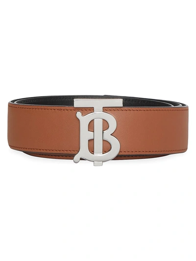 Shop Burberry Women's Monogram Motif Reversible Leather Belt In Malt Brown