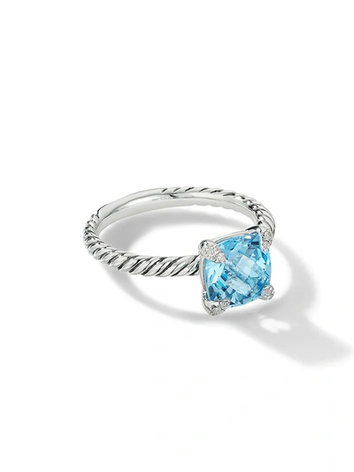 Shop David Yurman Châtelaine Ring With Gemstone & Diamonds In Blue Topaz