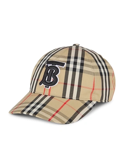 Shop Burberry Women's Tb Monogram Vintage Check Baseball Cap In Beige