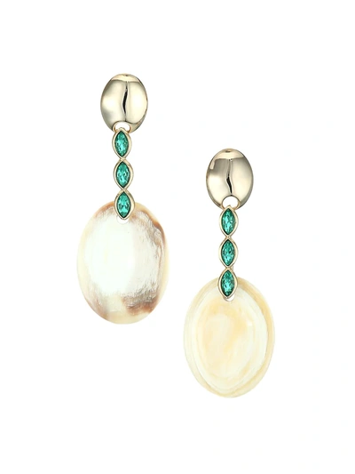 Shop Akola Designer Crystal & Horn Oval Drop Earrings In Yellow Goldtone