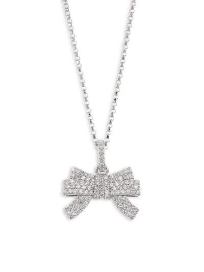 Shop Roberto Coin Disney X  Princess Cinderella 18k White Gold & Diamond Bow Pendant Necklace