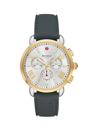 Shop Michele Women's Sport Sail Two-tone & Silicone Strap Chronograph Watch In Gold