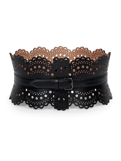 Shop Alaïa Women's Scalloped Leather Corset Belt In Noir