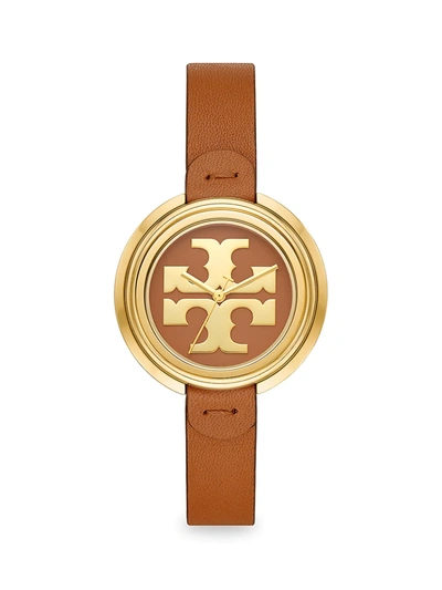 Shop Tory Burch Women's The Miller Goldtone Stainless Steel & Leather Strap Watch In Brown