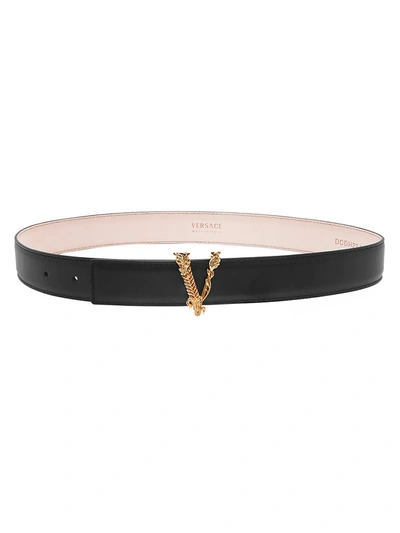 Shop Versace Women's Virtus Leather Belt In Black