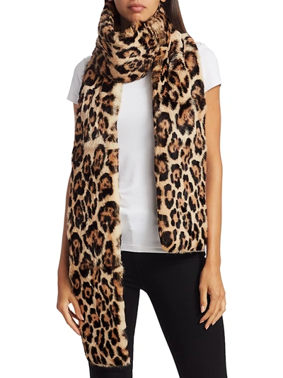 Shop Saint Laurent Women's Leopard-print Rabbit Fur Scarf In Taupe