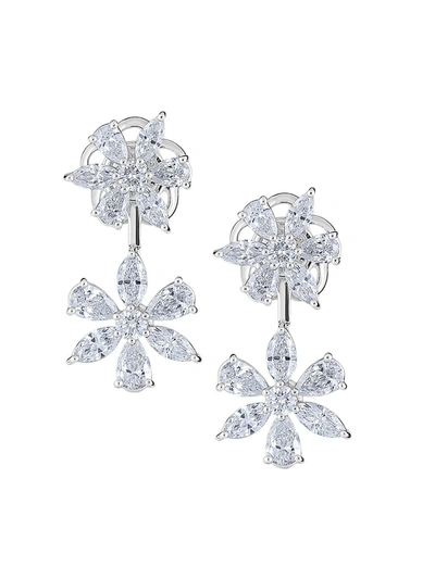 Shop Zydo Luminal 18k White Gold & Diamond Flower Drop Earrings In Diamond White Gold
