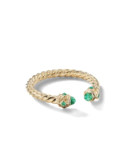 Shop David Yurman Women's Renaissance Open Ring In 18k Gold With Gemstones In Emerald