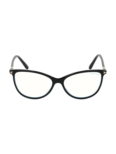 Shop Tom Ford Women's 54mm Blue Block Cat Eye Eyeglasses In Black