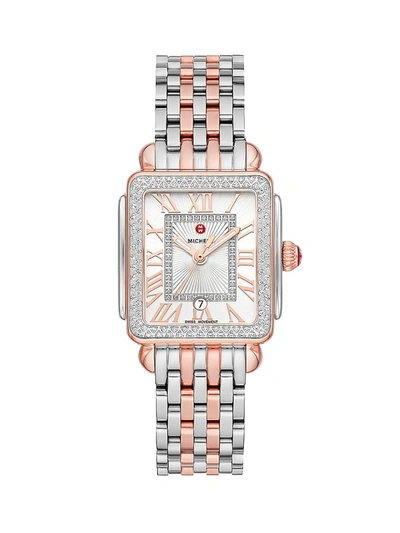 Shop Michele Watches Women's Deco Madison Mid Two-tone Rose Gold Diamond Watch In Silver
