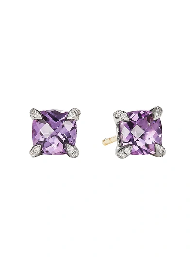 Shop David Yurman Women's Châtelaine Stud Earrings With Gemstone & Diamonds In Amethyst