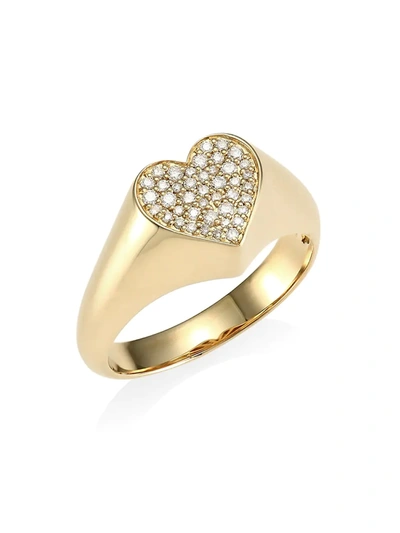 Shop Sydney Evan 14k Yellow Gold & Pavé Diamond Heart Signet Ring