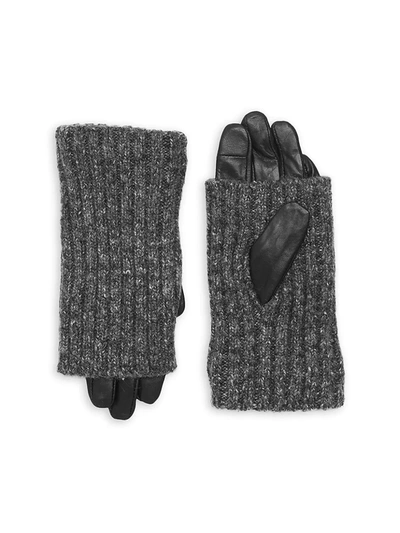 Shop Carolina Amato Women's Touch Tech Leather & Knit Gloves In Black Ash