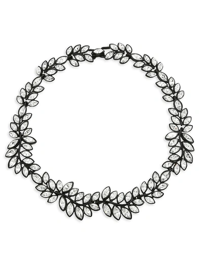 Shop Kenneth Jay Lane Women's Black Enamel & Crystal Leaf Choker Necklace