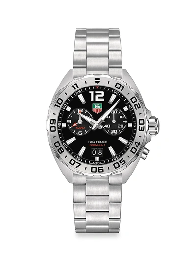 Shop Tag Heuer Men's Formula 1 41mm Stainless Steel Quartz Chronograph Bracelet Watch In Black