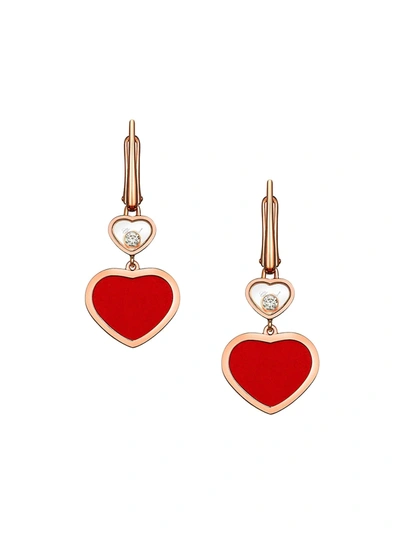 Shop Chopard Women's Happy Hearts 18k Rose Gold, Diamond & Red Stone Drop Earrings