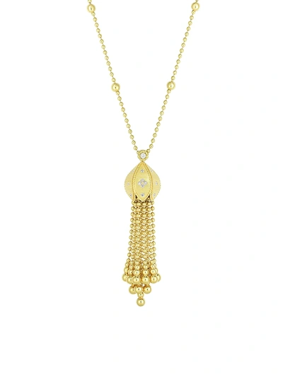 Shop Roberto Coin Women's Princess Satin 18k Yellow Gold & Diamond Cap Tassel Necklace In Diamond Yellow Gold