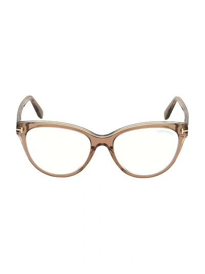 Shop Tom Ford 54mm Blue Block Cat Eye Eyeglasses In Tan