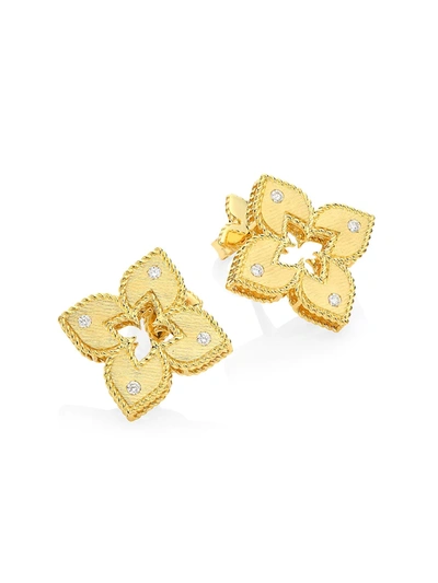 Shop Roberto Coin Women's Venetian Princess 18k Yellow Gold & Diamond Stud Earrings