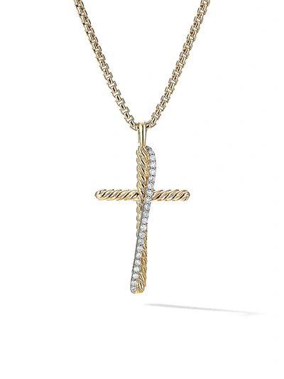 Shop David Yurman Women's Crossover Cross Necklace In 18k Yellow Gold With Pavé Diamonds