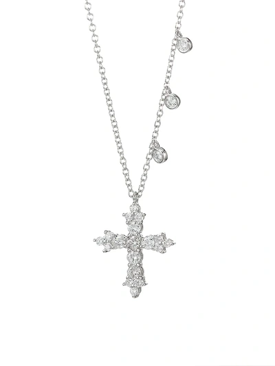 Shop Meira T Women's Diamond & 14k White Gold Cross Necklace