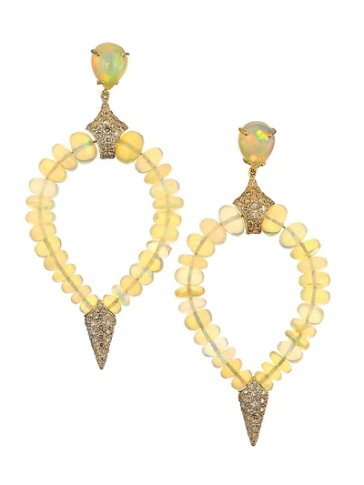 Shop Etho Maria Women's Misty 18k Yellow Gold, Opal & Brown Diamond Beaded Teardrop Earrings