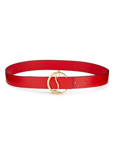 Shop Christian Louboutin Women's Reversible Cl Logo Leather Belt In Red