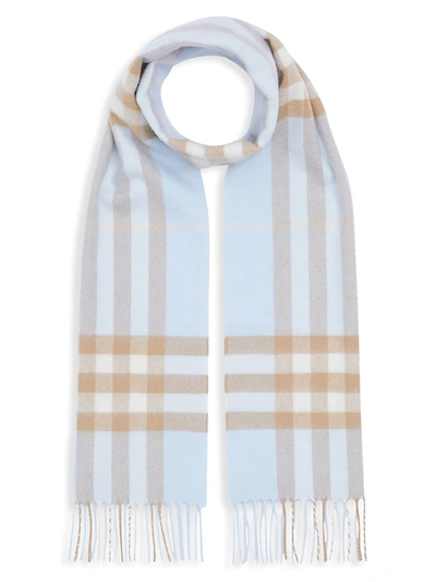 Shop Burberry The Classic Check Cashmere Scarf In Pale Blue