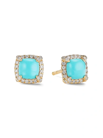 Shop David Yurman Women's Petite Châtelaine Pavé Bezel Stud Earrings In 18k Yellow Gold With Gemstone In Turquoise