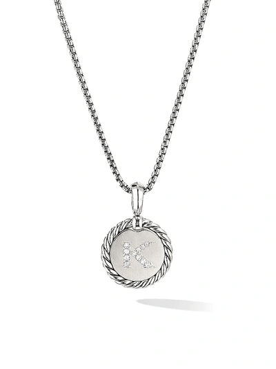 Shop David Yurman Women's Cable Collectibles Sterling Silver & Pavé Diamond Initial Pendant Necklace In Initial K