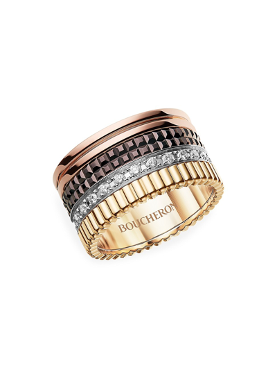 Shop Boucheron Women's Quatre Classique 18k White, Rose & Yellow Gold & Diamond Ring