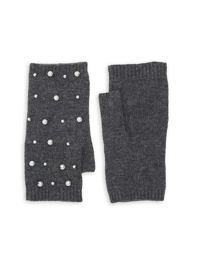 Shop Carolina Amato Mini Faux Pearl Scatter Fingerless Gloves In Charcoal
