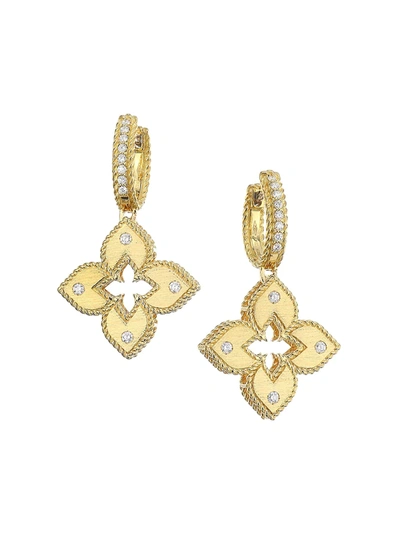 Shop Roberto Coin Women's Venetian Princess 18k Gold & Diamond Huggie Drop Earrings