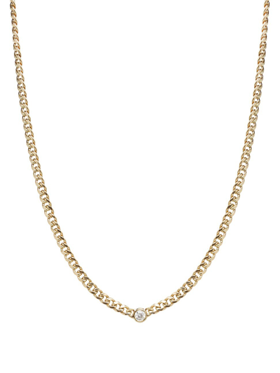 Shop Zoë Chicco Women's Floating Diamond 14k Yellow Gold Curb Chain Necklace