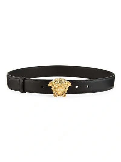 Shop Versace Palazzo Leather Belt In Black